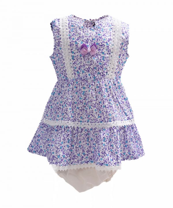 White & Purple Cotton A-line Frock