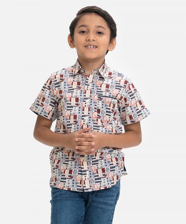 Printed Cotton Sort Sleeve Casual Shirt