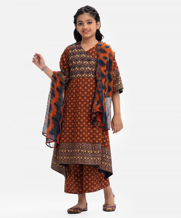 Brown Cotton A-line Salwar Kameez