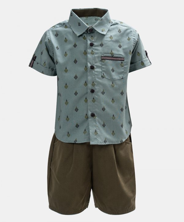 Green Cotton Shirt Pant Set
