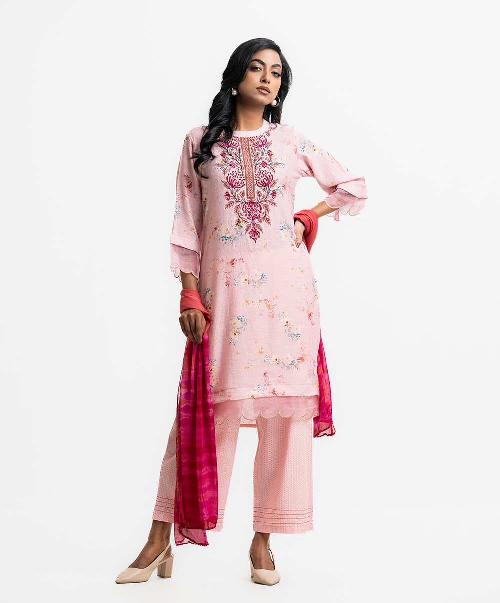 Pink Cotton-blend Karchupi Salwar Kameez