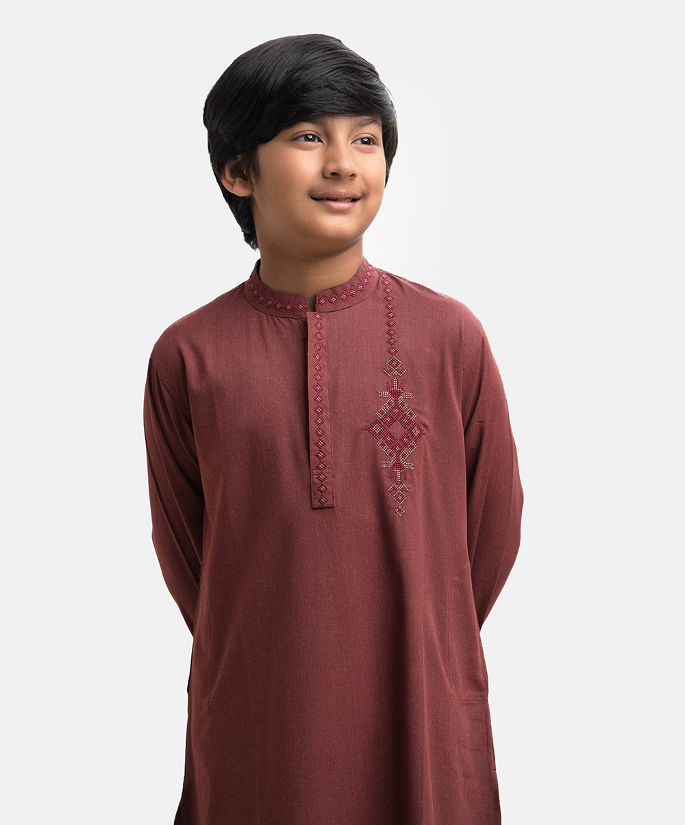 Red Viscose-blend Kids Panjabi