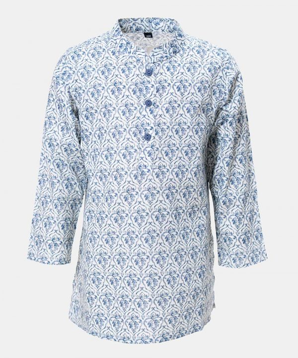 White Cotton Printed Panjabi