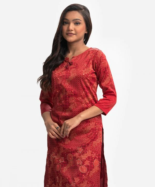 Red Satin Georgette A-line Kameez