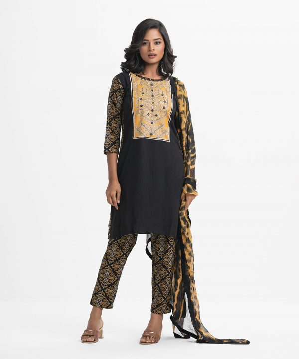 Black Viscose Straight Salwar Kameez