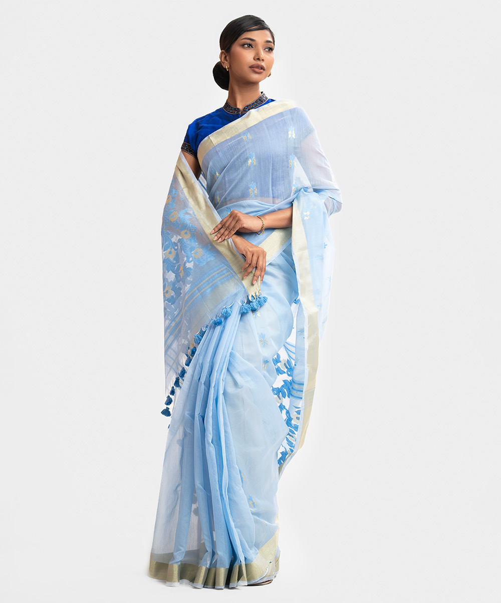 Sky Blue Half-silk Saree