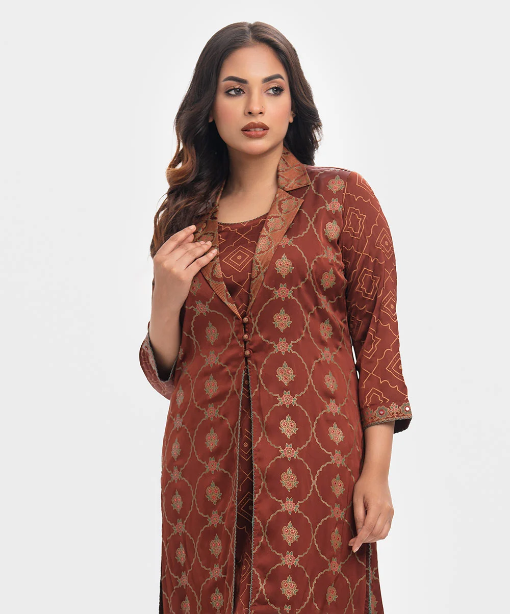 Dark Brown Georgette Shrug-style Kameez