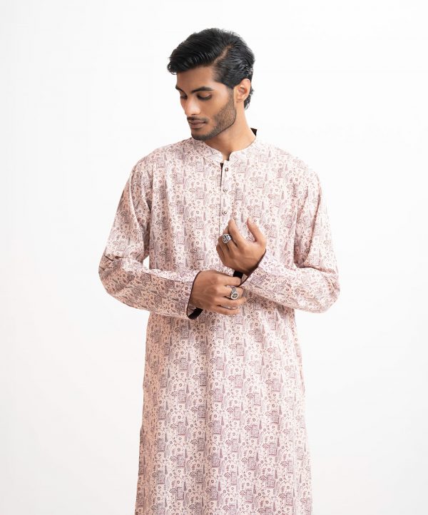 Off-White Viscose Semi Fitted Panjabi