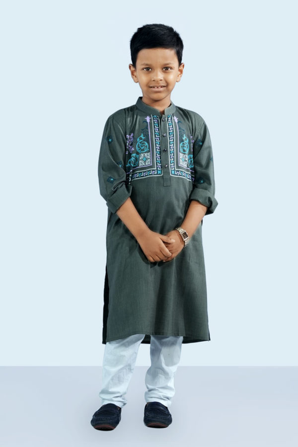 Vivid Purple Voile Printed Panjabi for Junior Boys