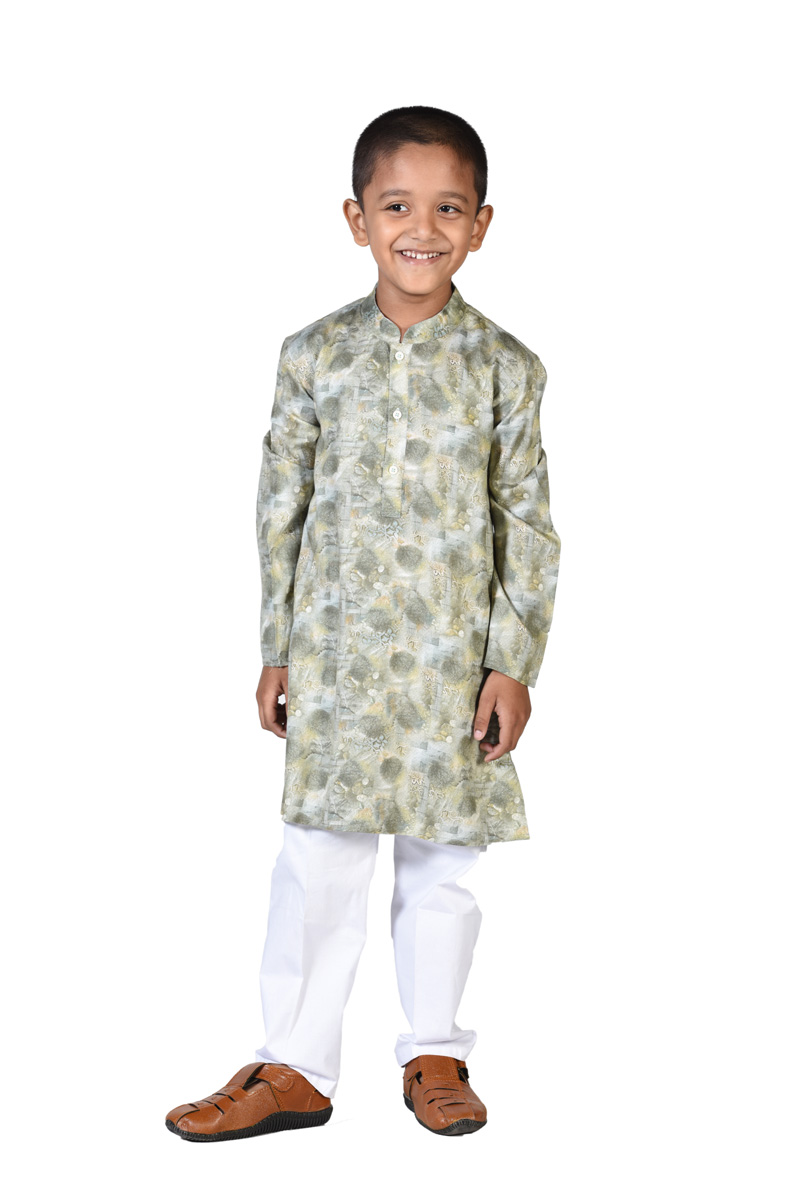 Jade Green Cotton Printed Panjabi for Boys