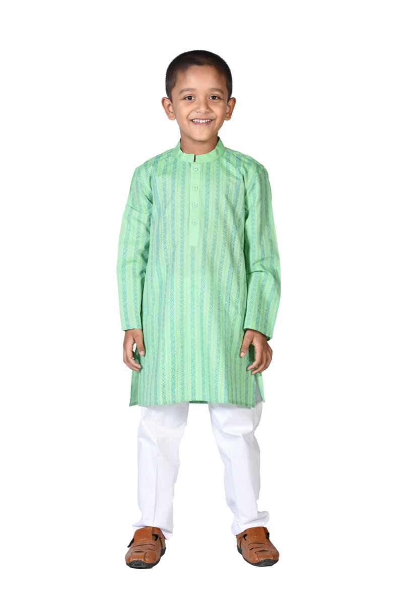 Mint Green Cotton Printed Panjabi for Junior Boys