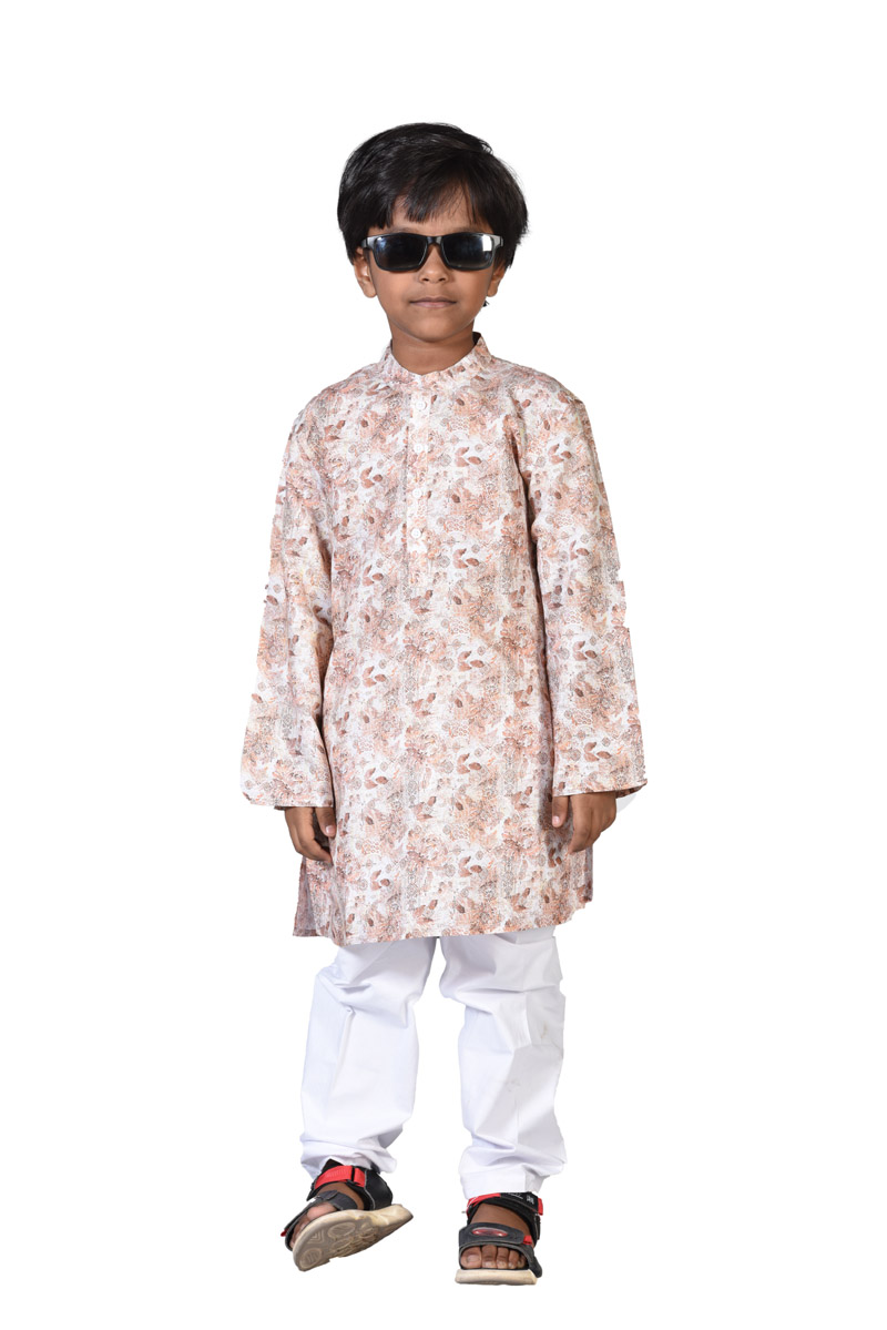 Brown Cotton Printed Panjabi for Boys