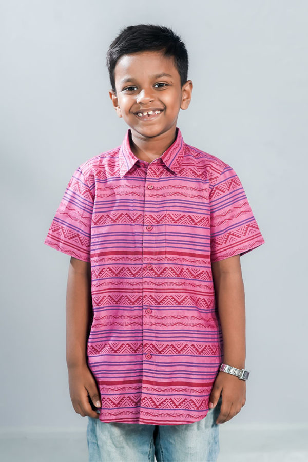 Magenta Cotton Printed Casual Shirt for Boys