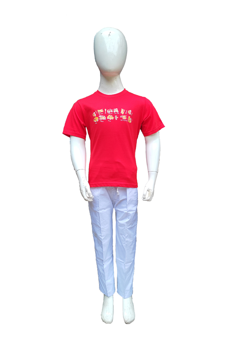 Red Cotton Printed T-Shirt for Junior Boys