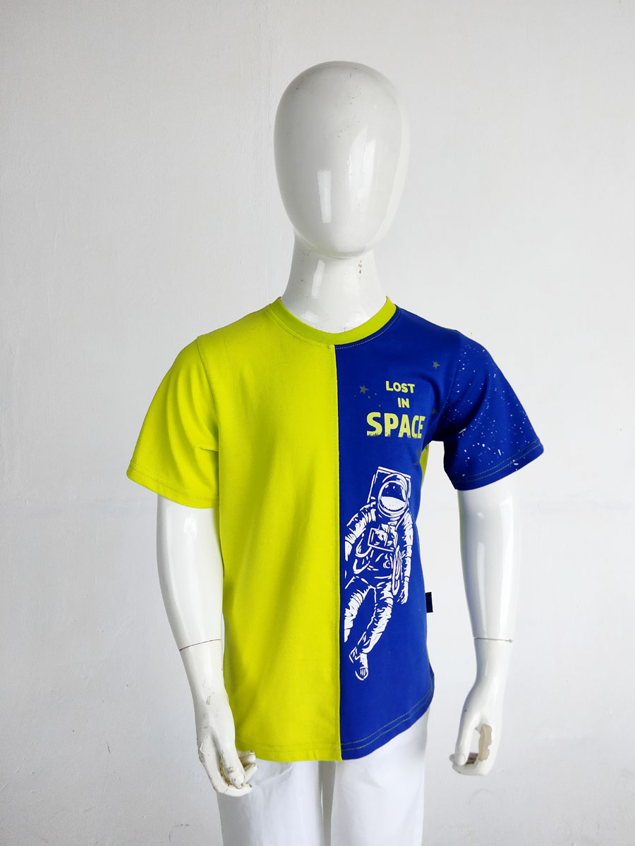 Royal Blue & Lemon Cotton Printed T-Shirt for Boys