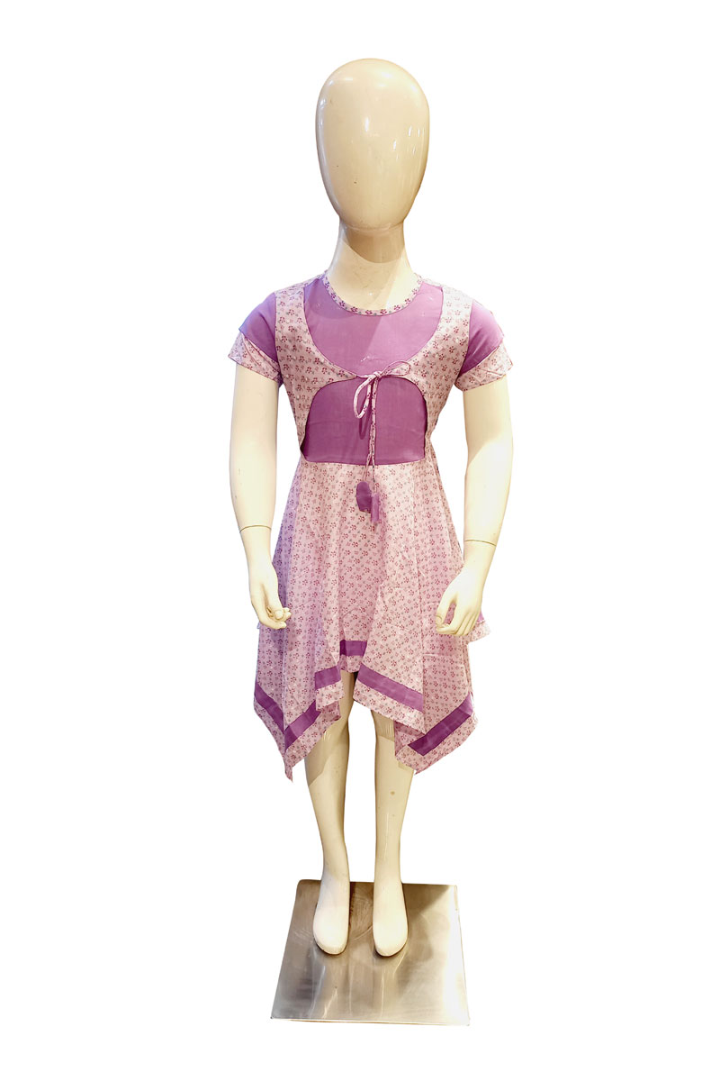 Lavender Voile Printed Frock for Girls