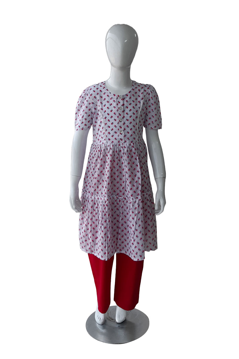 White Voile Printed Frock for Junior Girls