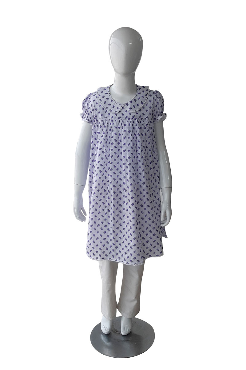 White Voile Printed Frock for Junior Girls