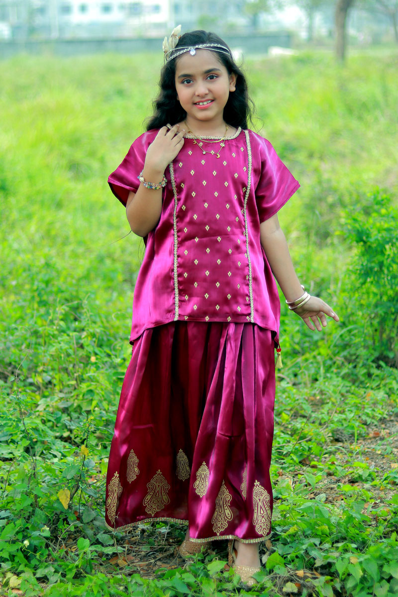 Pastel Green Silk Printed Salwar Kameez Set for Girl