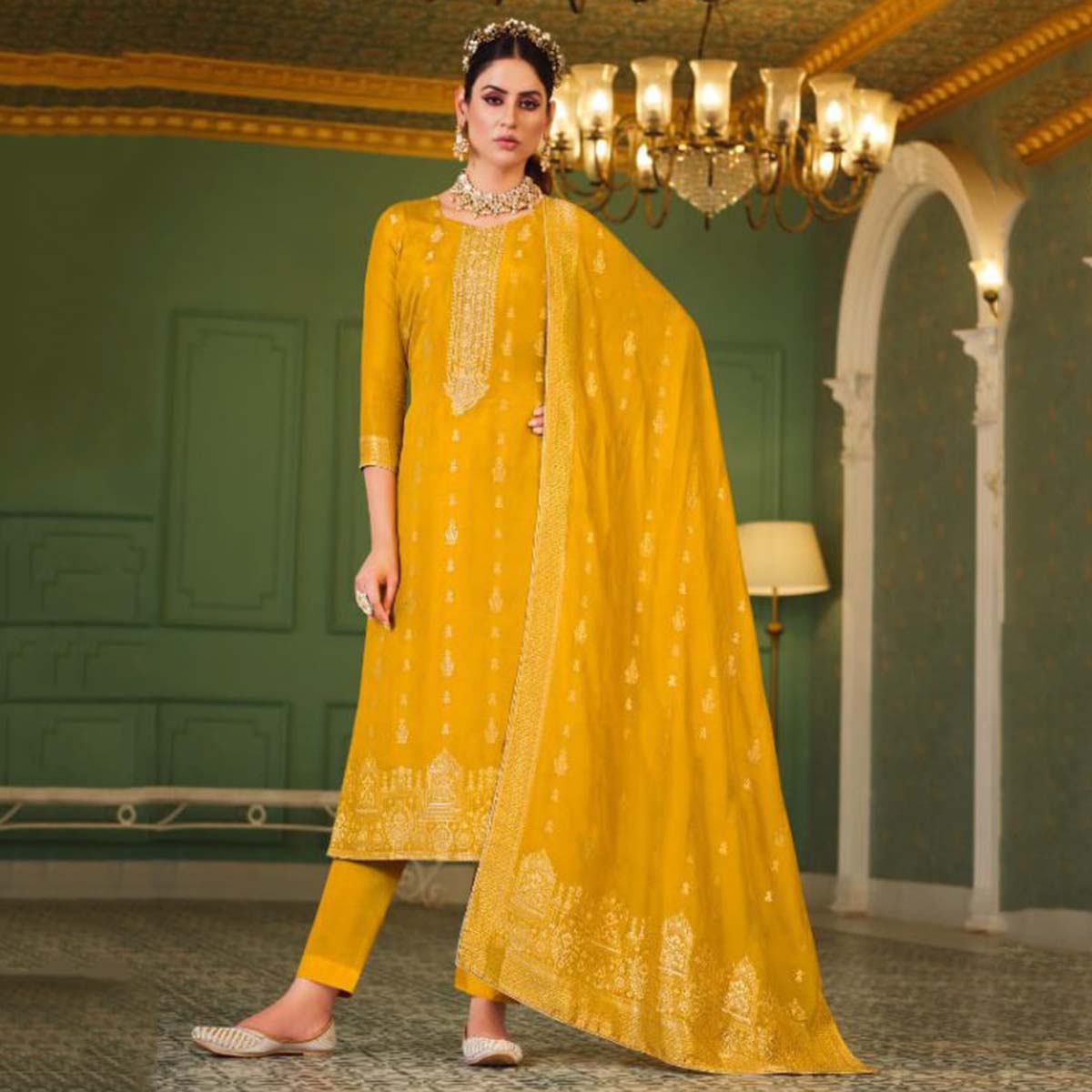 Pure Viscose Dola Silk Jaquard Salwar Suits