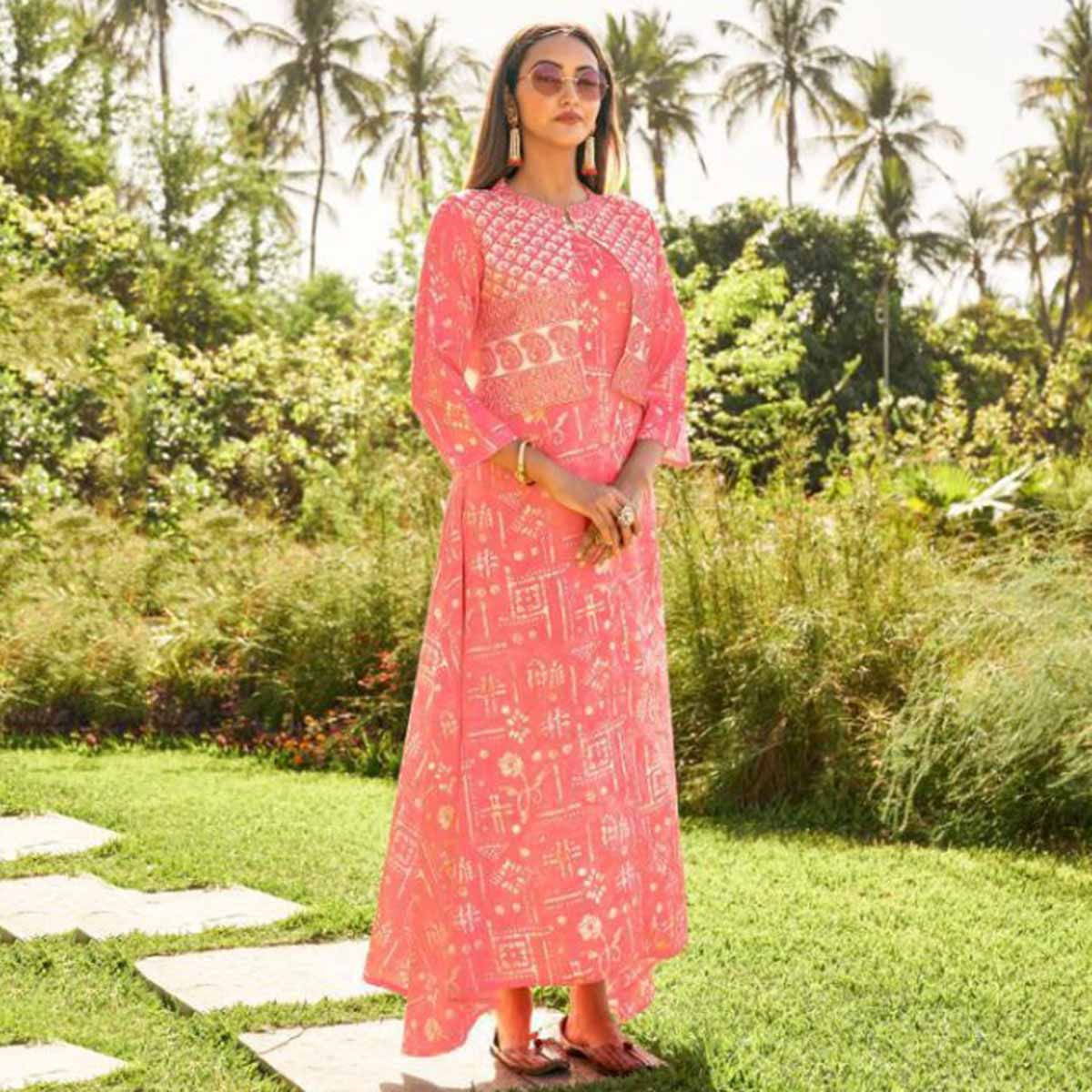 Rayon Long Kurti with Cotton Slub Jacket