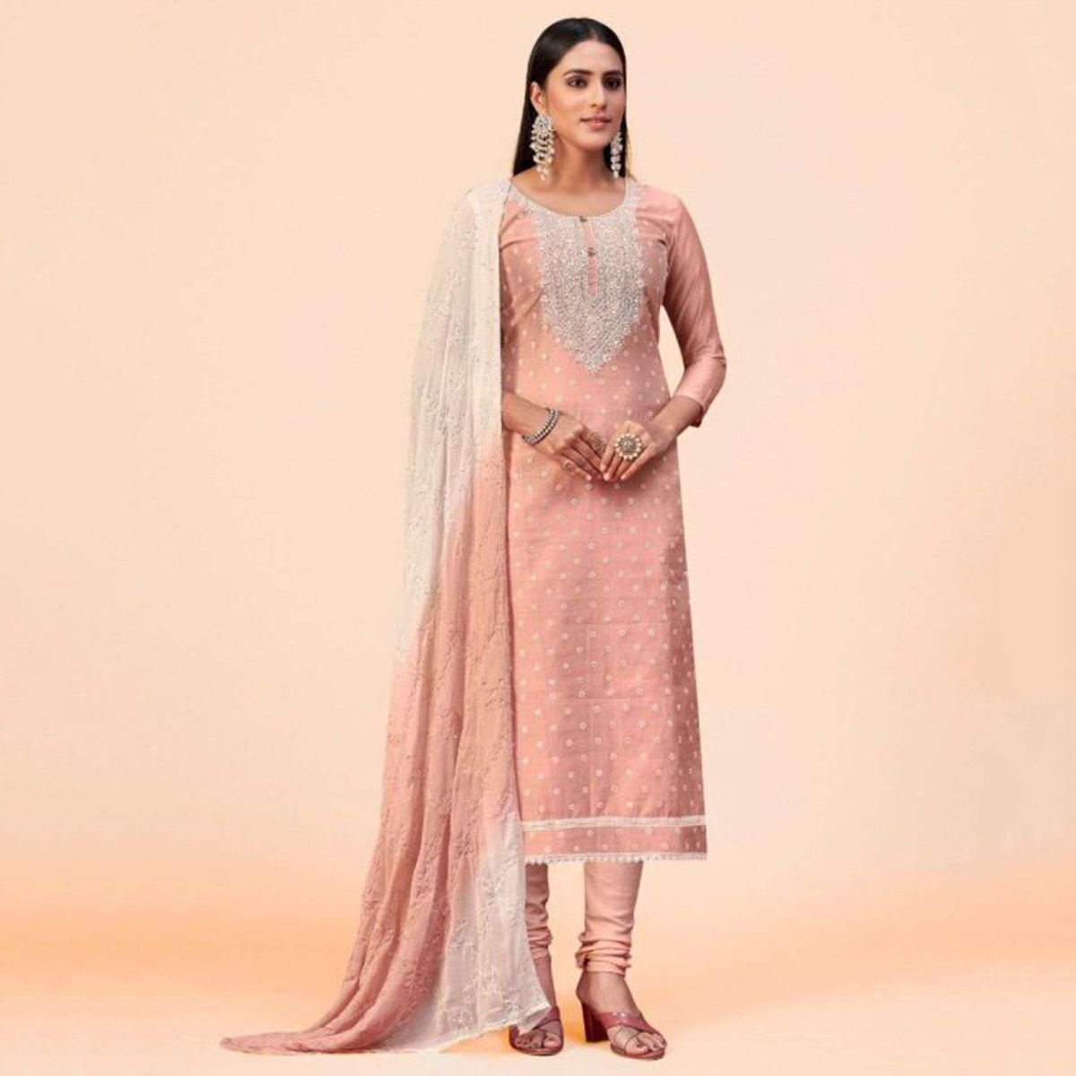 Chanderi Silk Semi-Stiched Salwar Suits