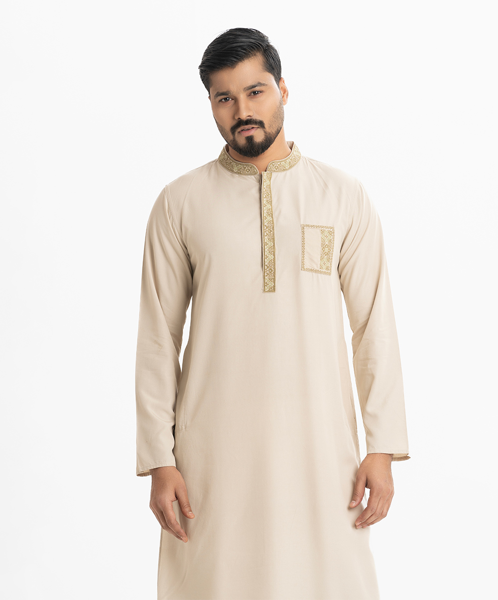 Black Cotton Semi Fitted Panjabi