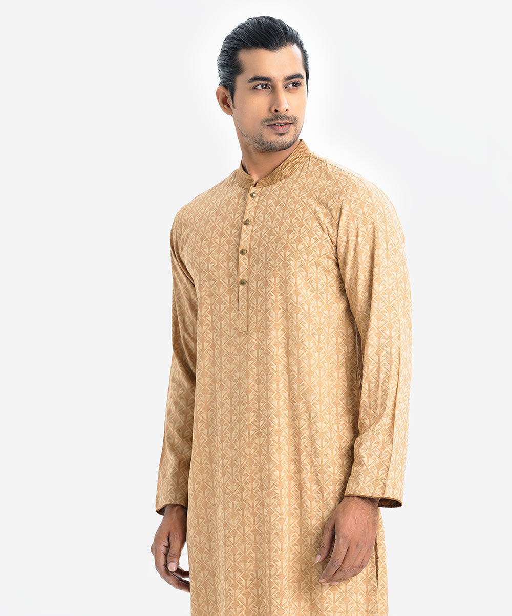 Brown Viscose Semi Fitted Panjabi