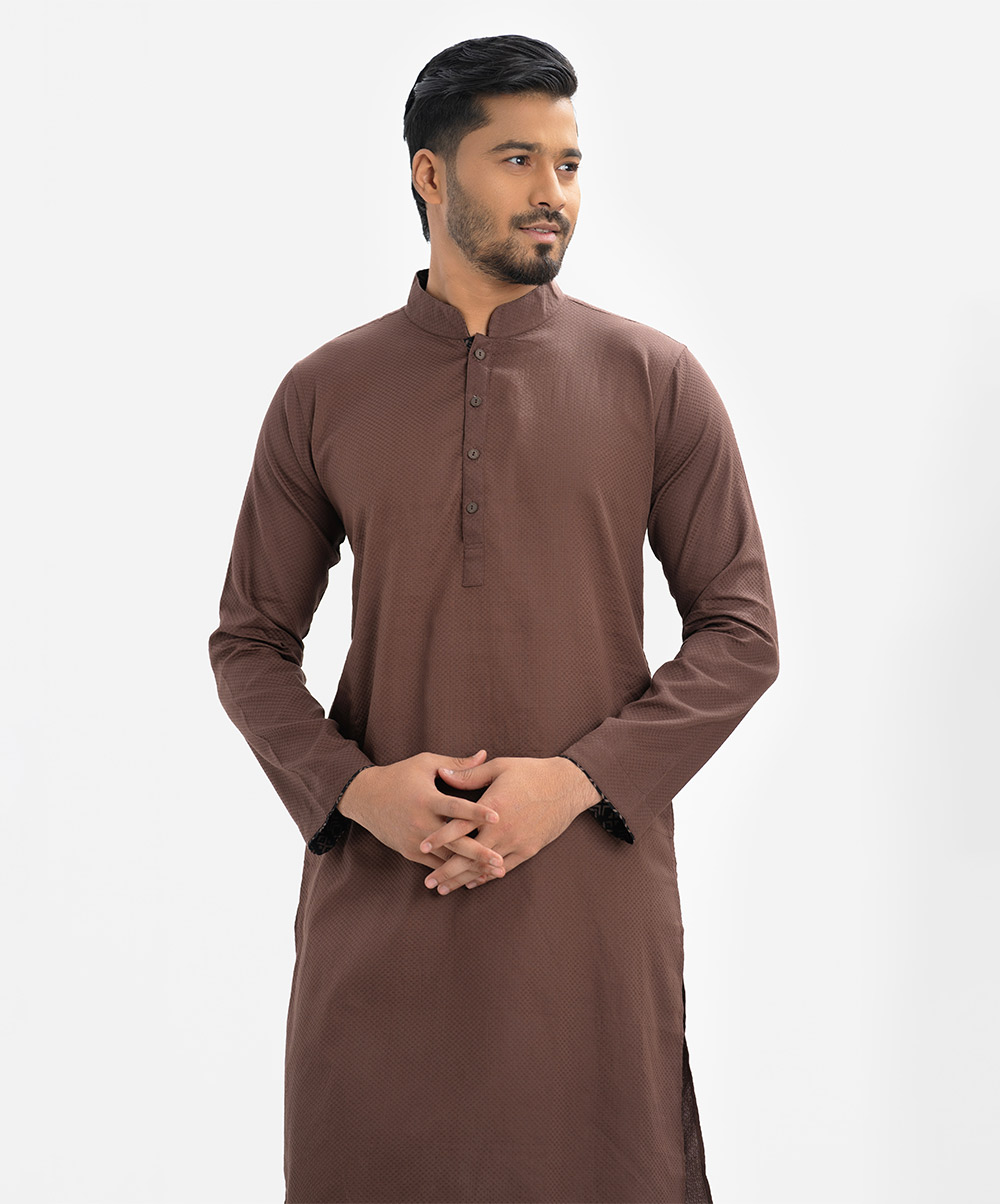 Brown Jacquard Semi Fitted Panjabi