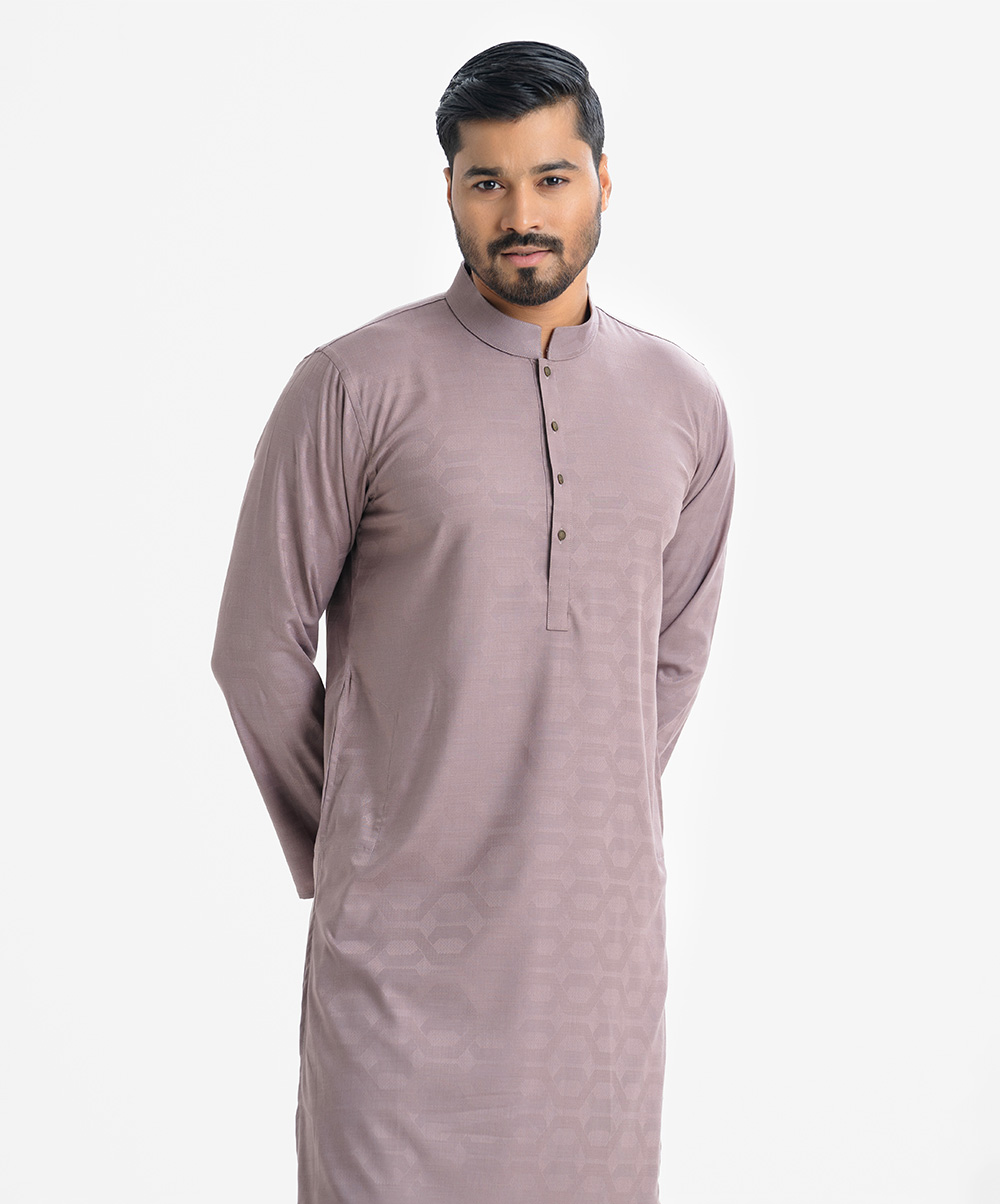 Purple Jacquard Semi Fitted Panjabi