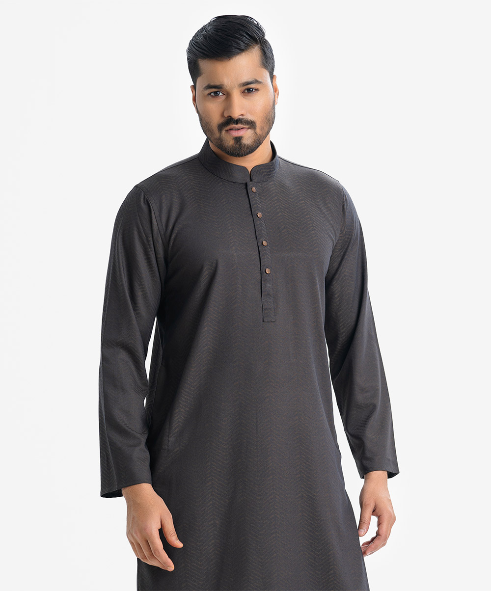 Dark Brown Jacquard Semi Fitted Panjabi
