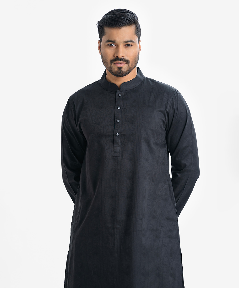Black Jacquard Semi Fit Panjabi