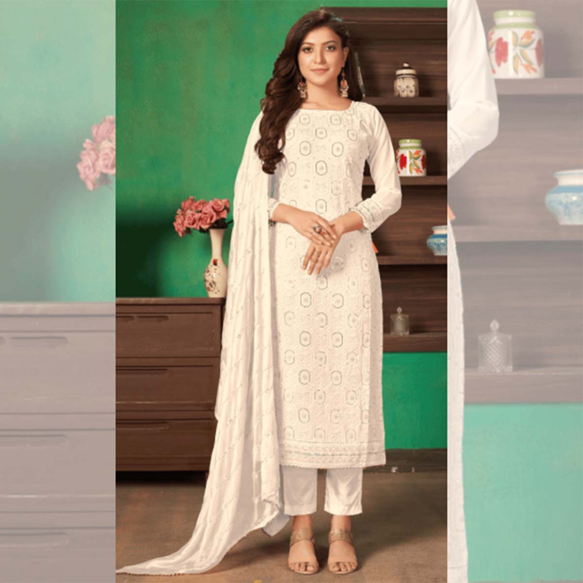 Chikankari Georgette Embroidered Dress Material