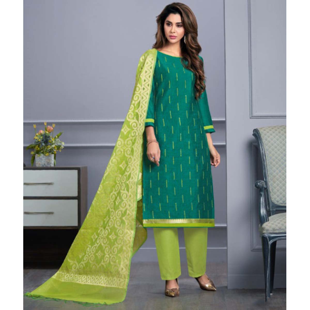 Handloom Cotton Salwar Suits With Embroidery