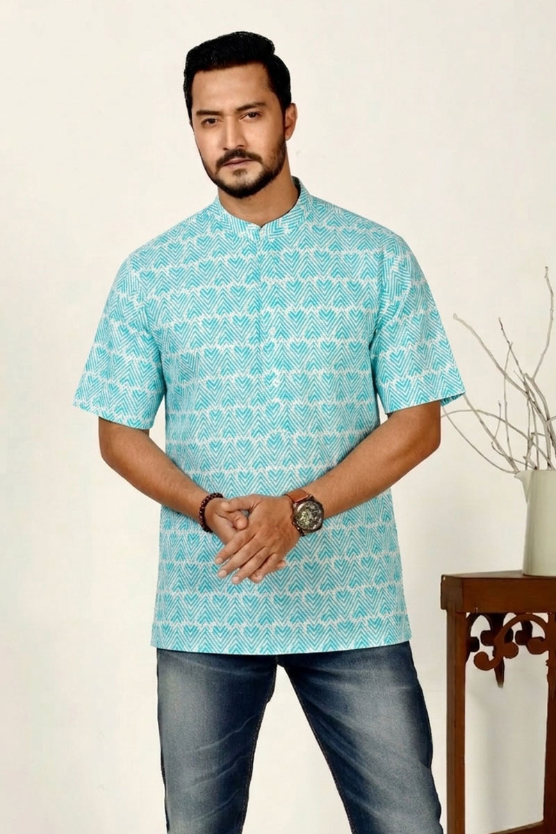 Turquoise Blue Cotton Printed Fatua