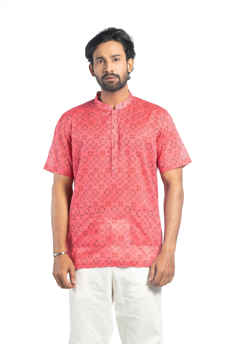 Coral Red Voile Printed Fatua