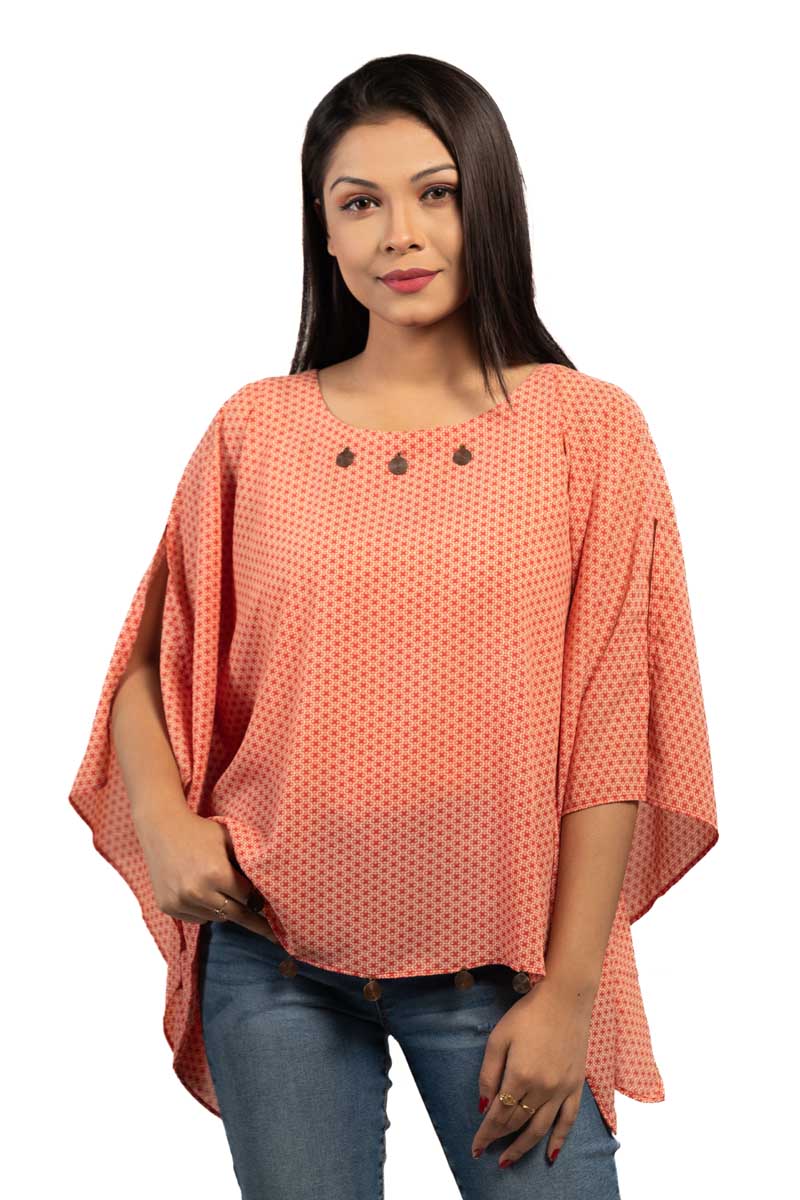 Red Georgette Printed Kaftan