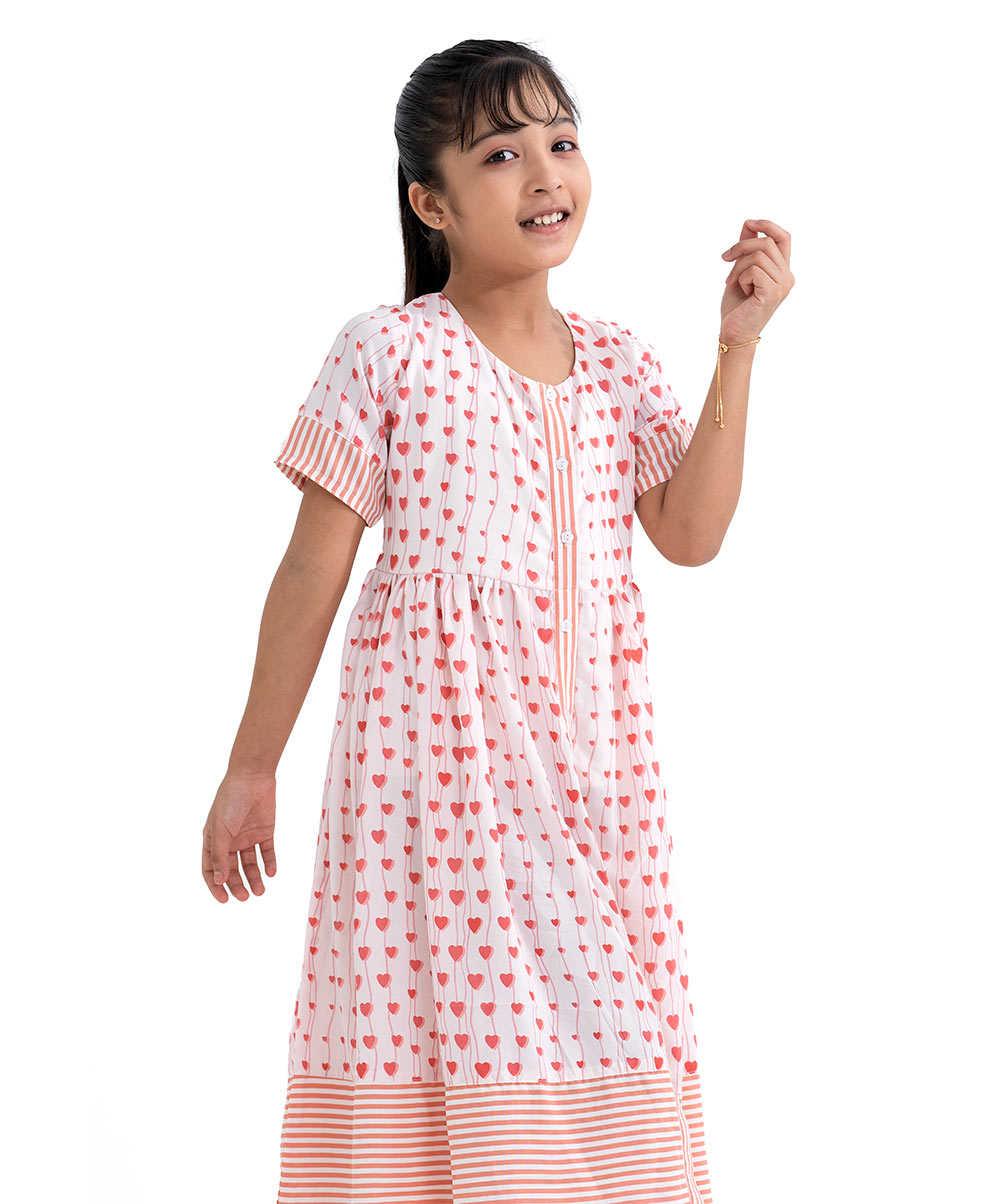White Heart Printed Frock