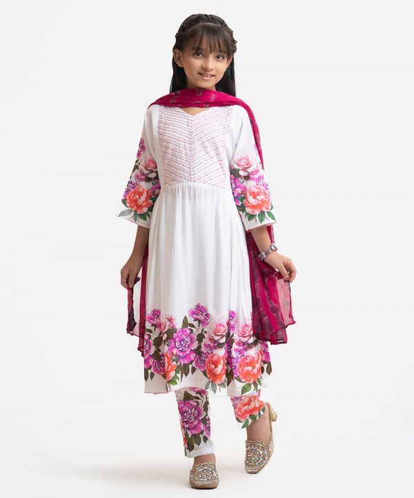 White Viscose Kids Salwar Kameez