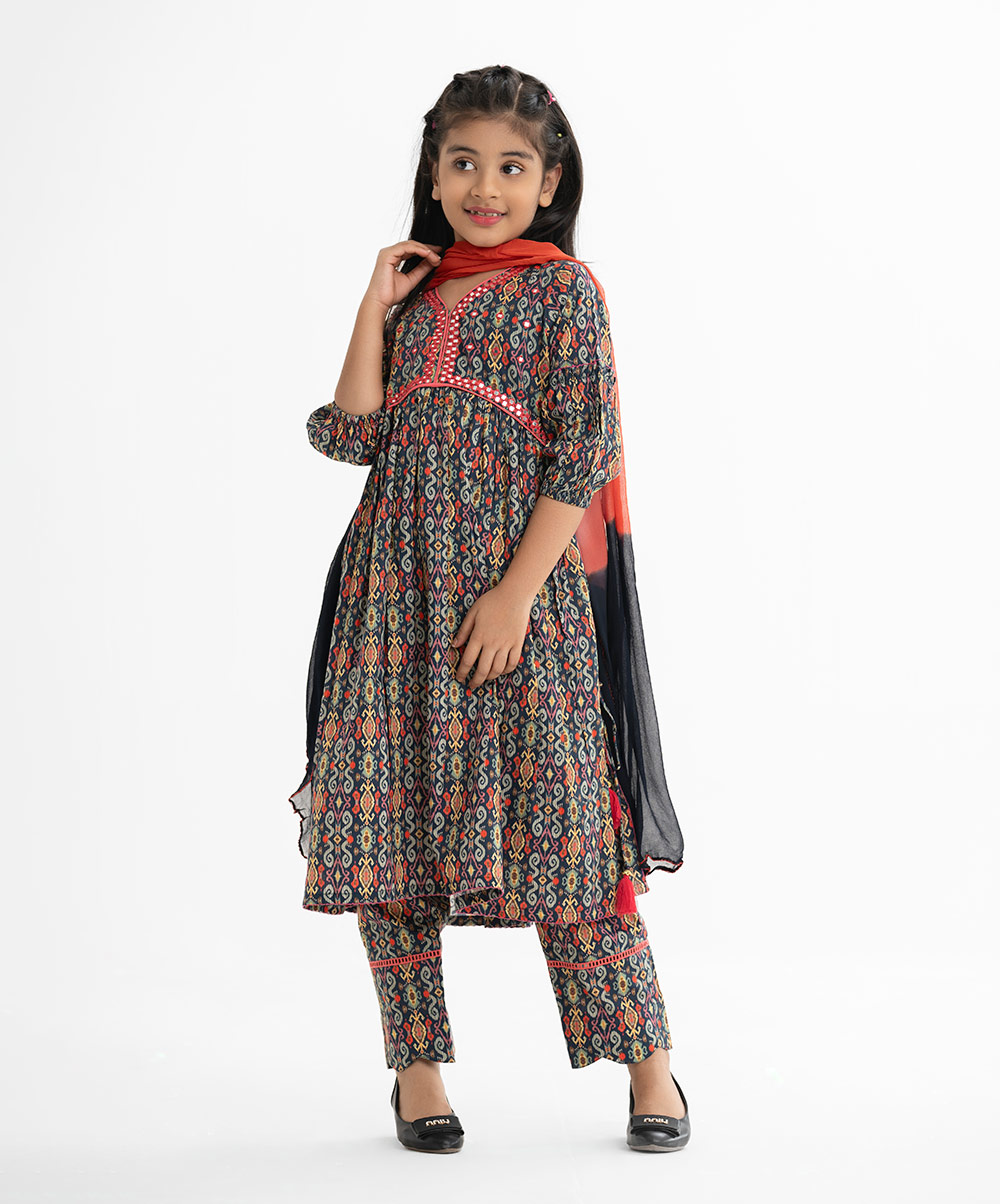 Blue Cotton Tent Style Salwar Kameez