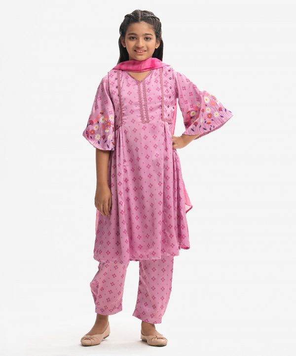 Pink Georgette A-Line Salwar Kameez