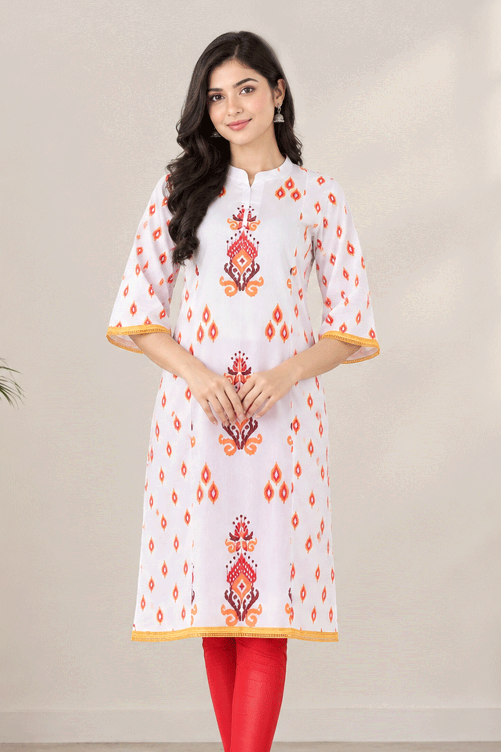 White Cotton Printed Kurti