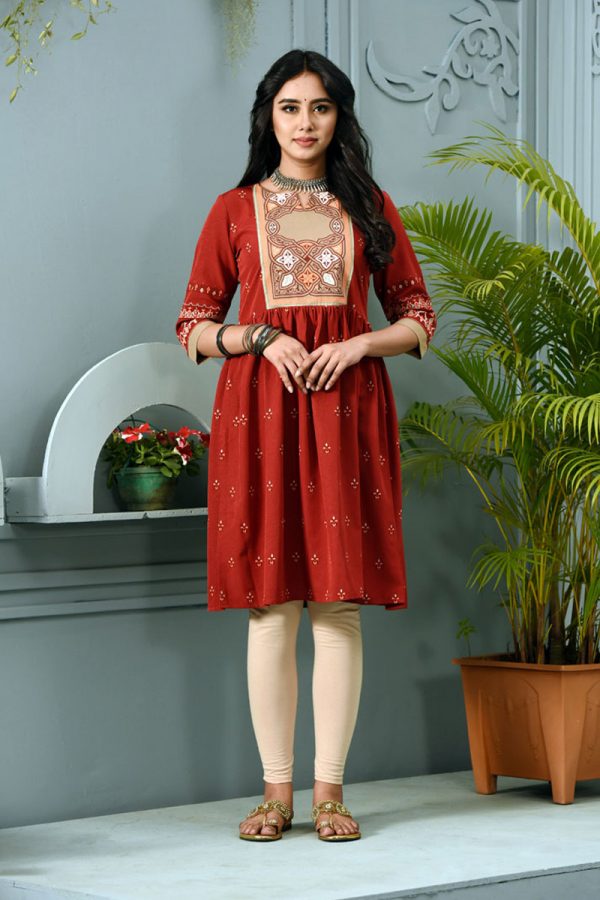 Burgundy Georgette Printed Kurti