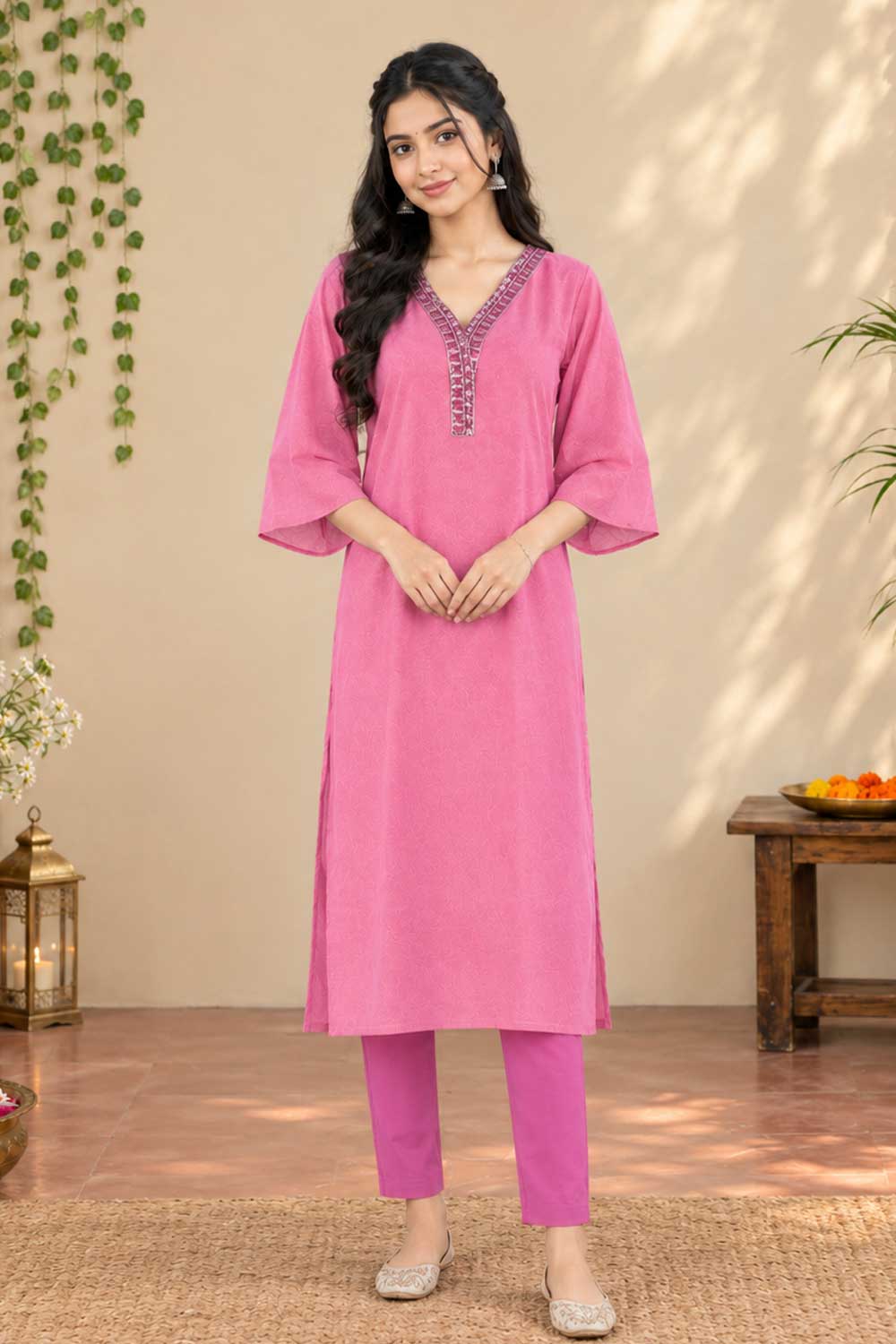 Mauve Georgette Embroidered Kurti