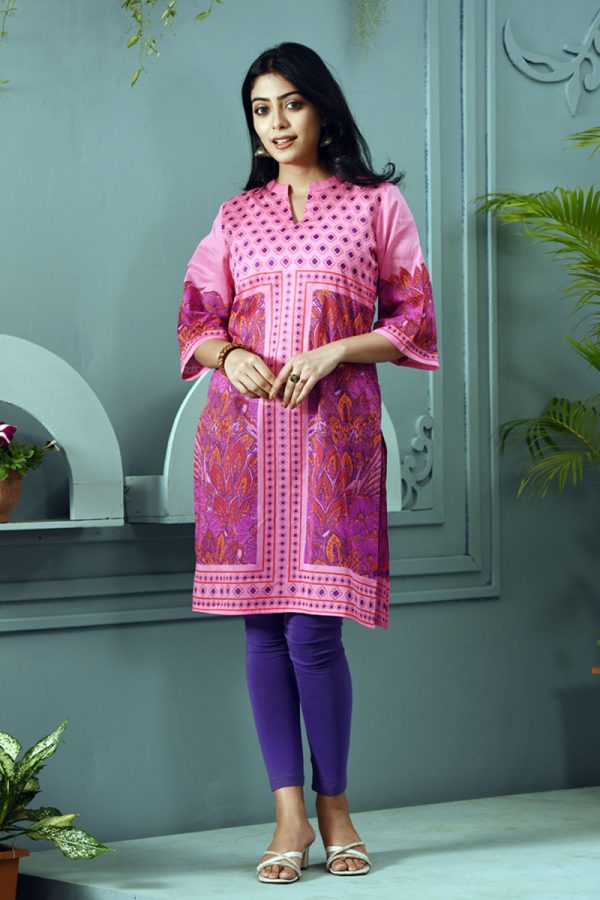 Pink Voile Printed Kurti