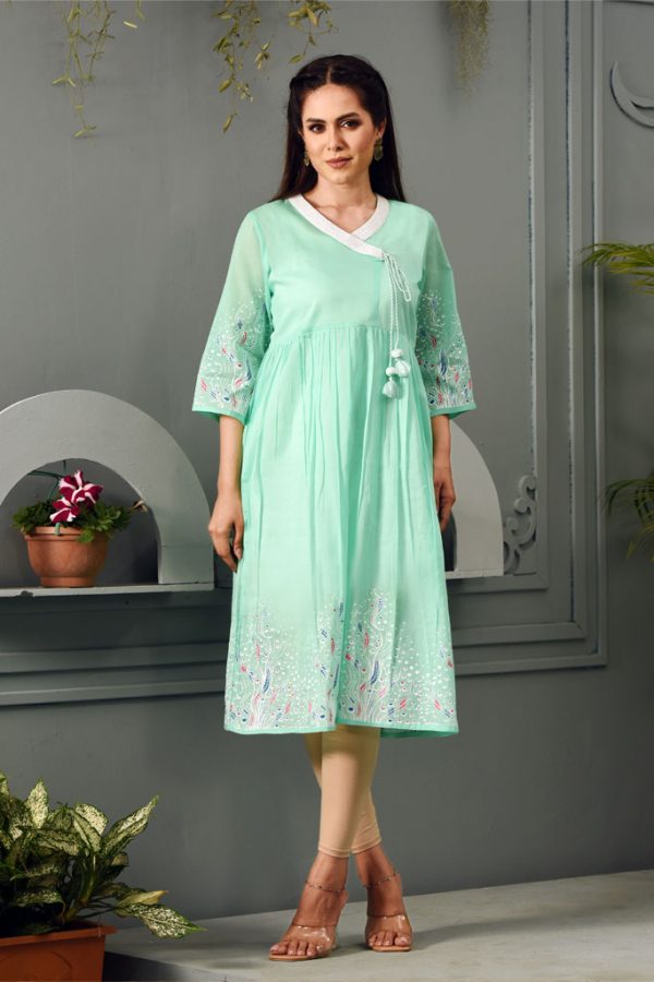 Pastel Green Voile Printed Kurti