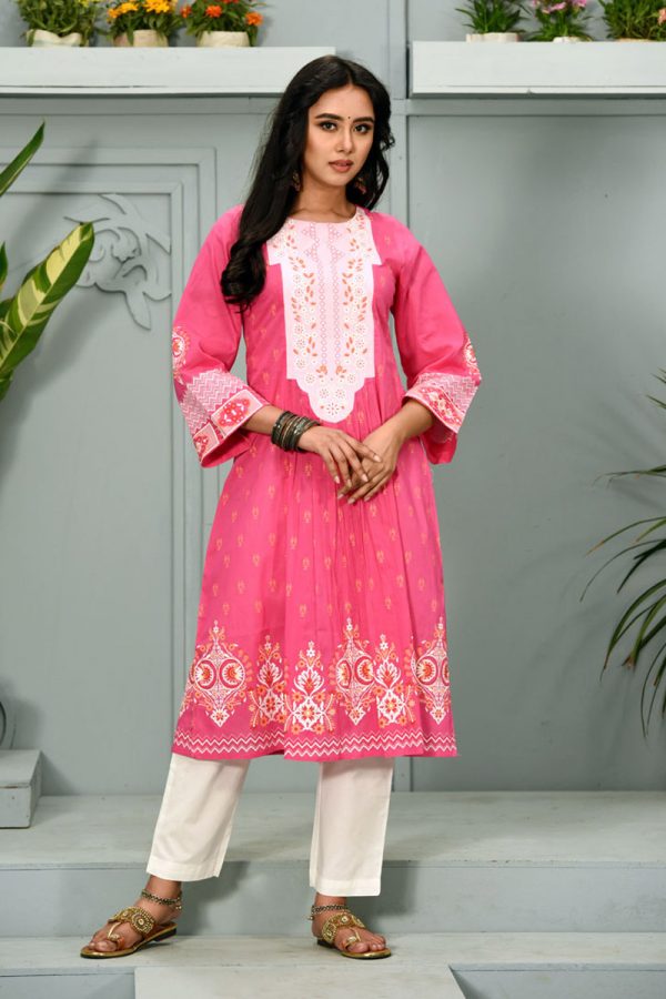 Pale Pink Voile Printed Kurti