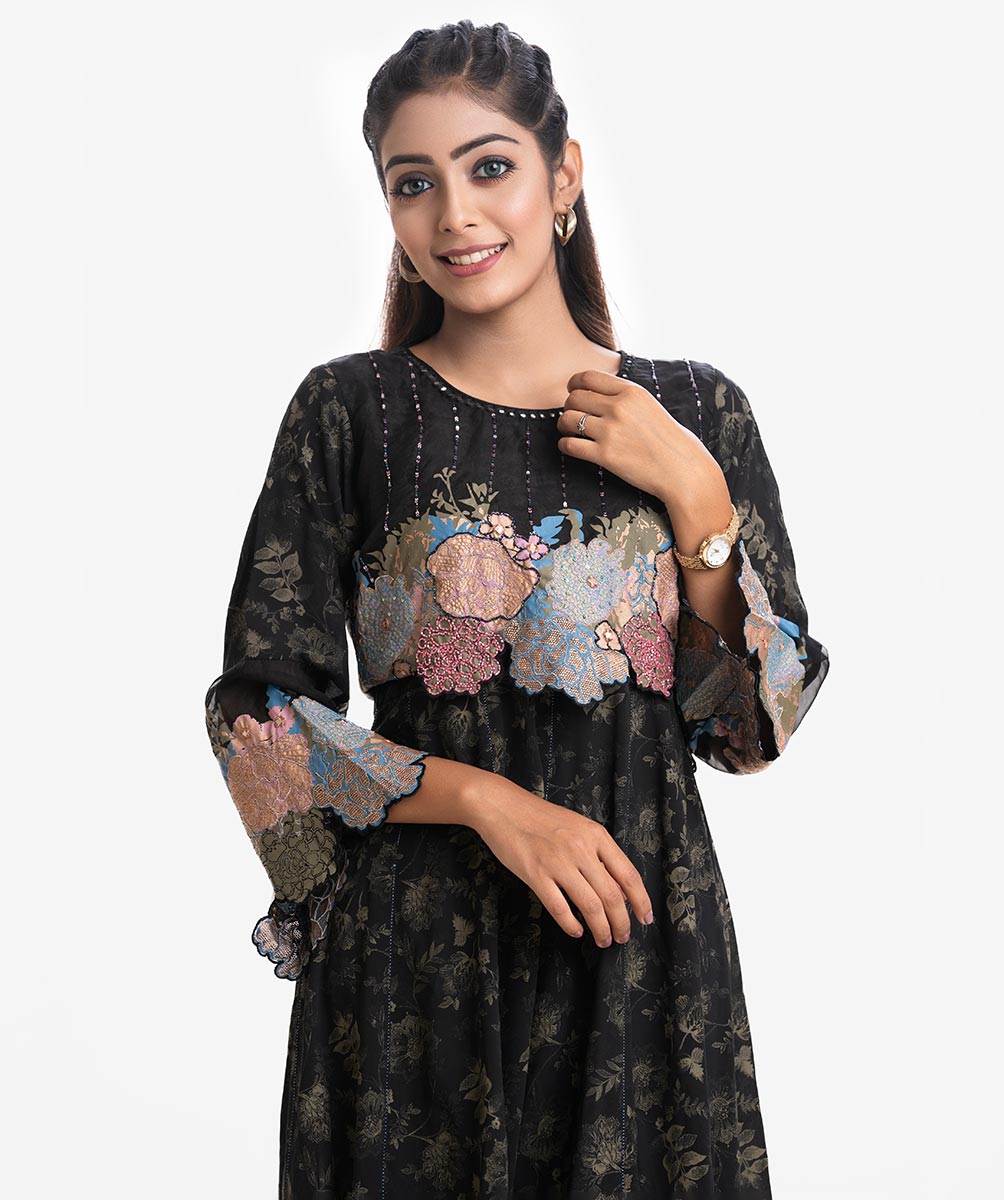 Black Georgette A-Line Tunic