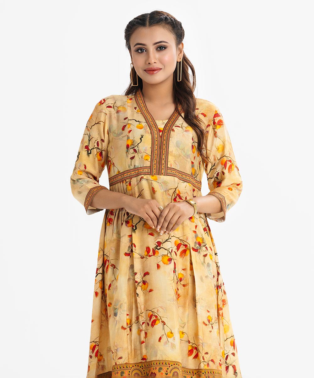 Yellow Blended Cotton A-Line Tunic