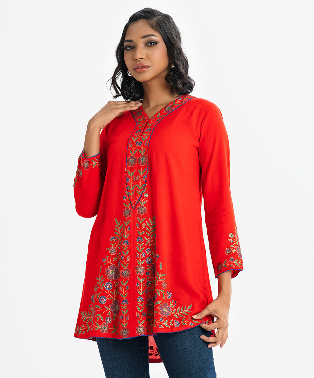 Red Viscose A-line Tunic